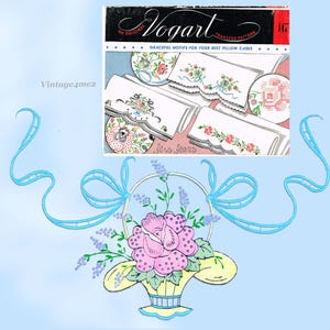 1950s Orig Vintage Vogart Embroidery Transfer 147 Uncut Floral Pillowcase Motifs
