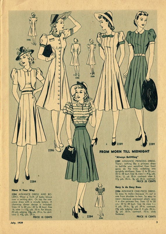 Digital Download Advance Fashion Flyer July 1939 Small Sewing - Etsy UK