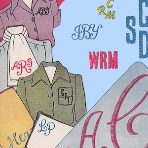 Trasferimento ricamo Vogart originale vintage anni '50 122 Monogramma alfabeto non tagliato