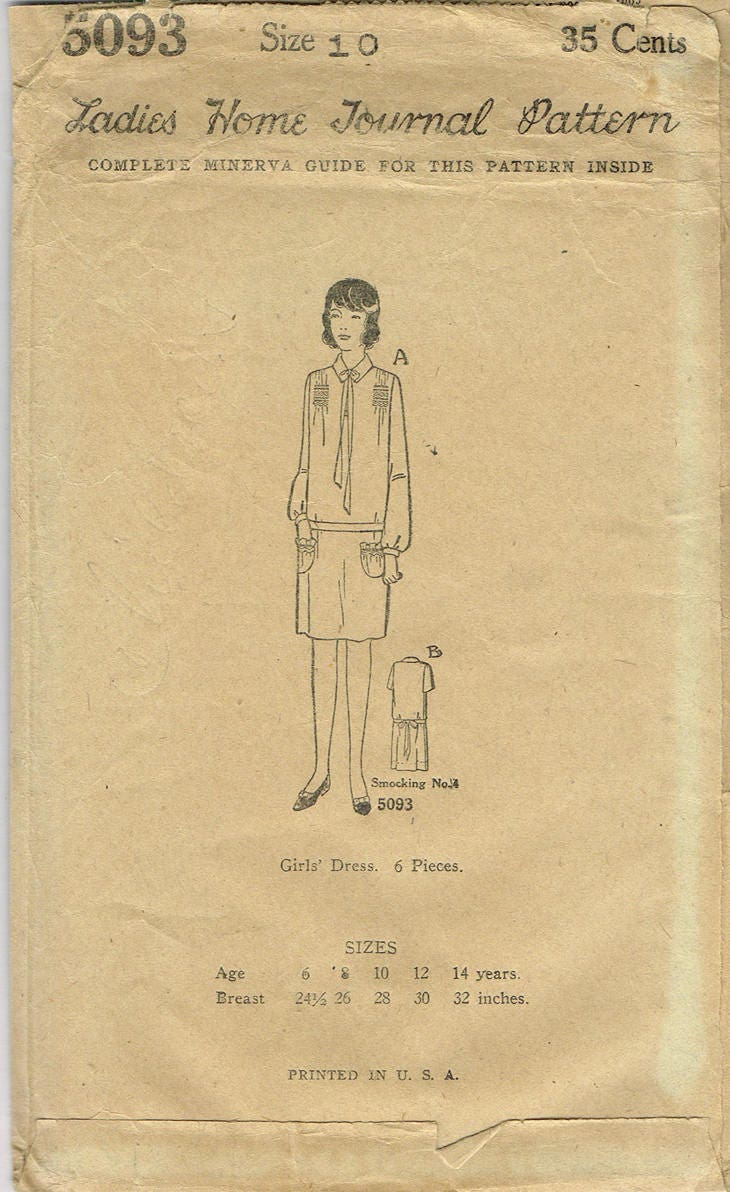 VINTAGE 1920s Ladies Home Journal Sewing Pattern 5438 Childs Coat Pattern Child Size 8 Breast 26
