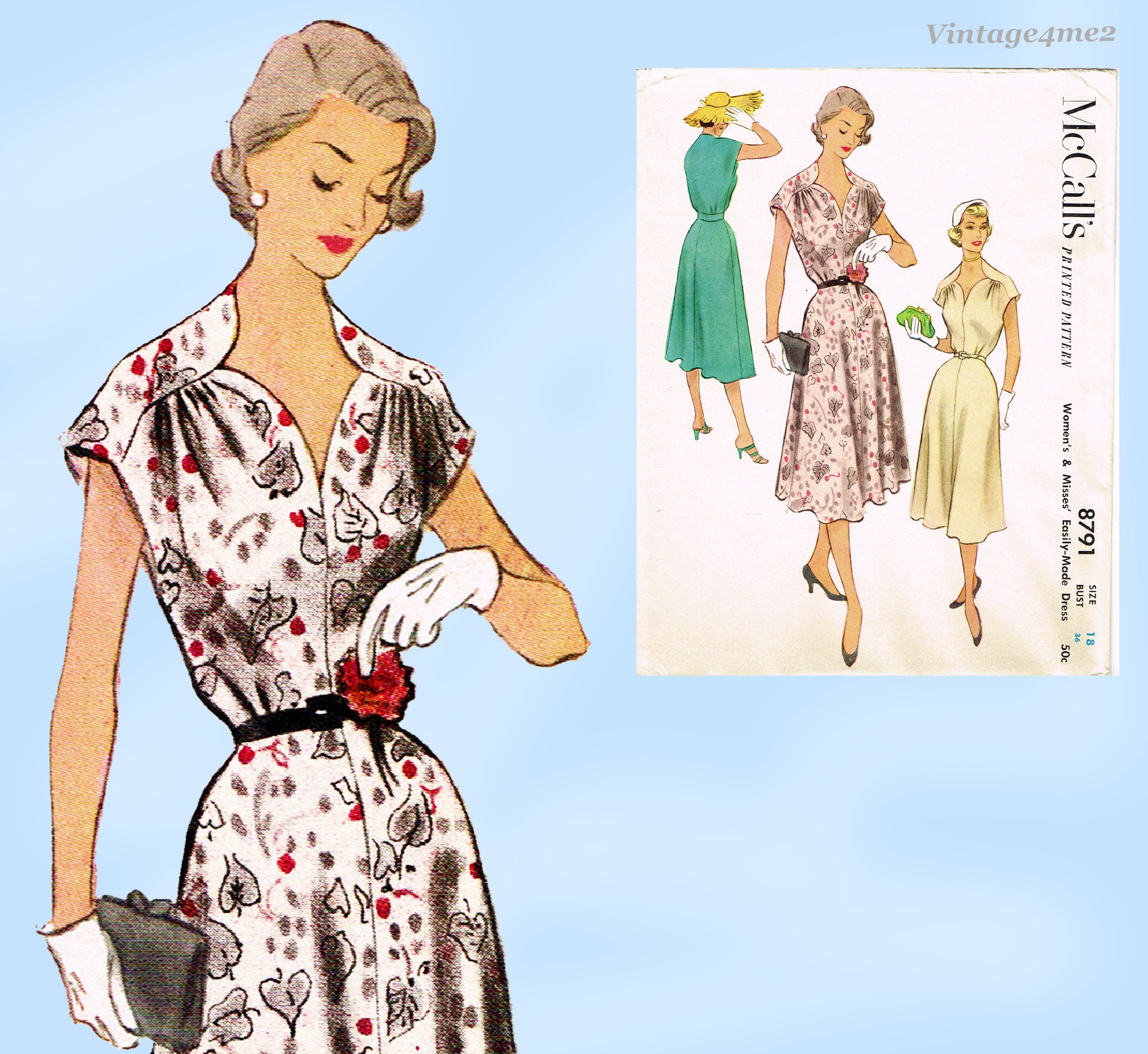 1950s Vintage Mccall Sewing Pattern 8791 Uncut Misses Street