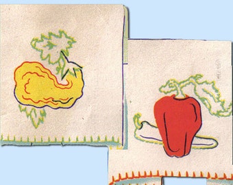 1930s VTG Joseph Walker Embroidery Transfer 704 Applique Veggie Tea Towels Uncut