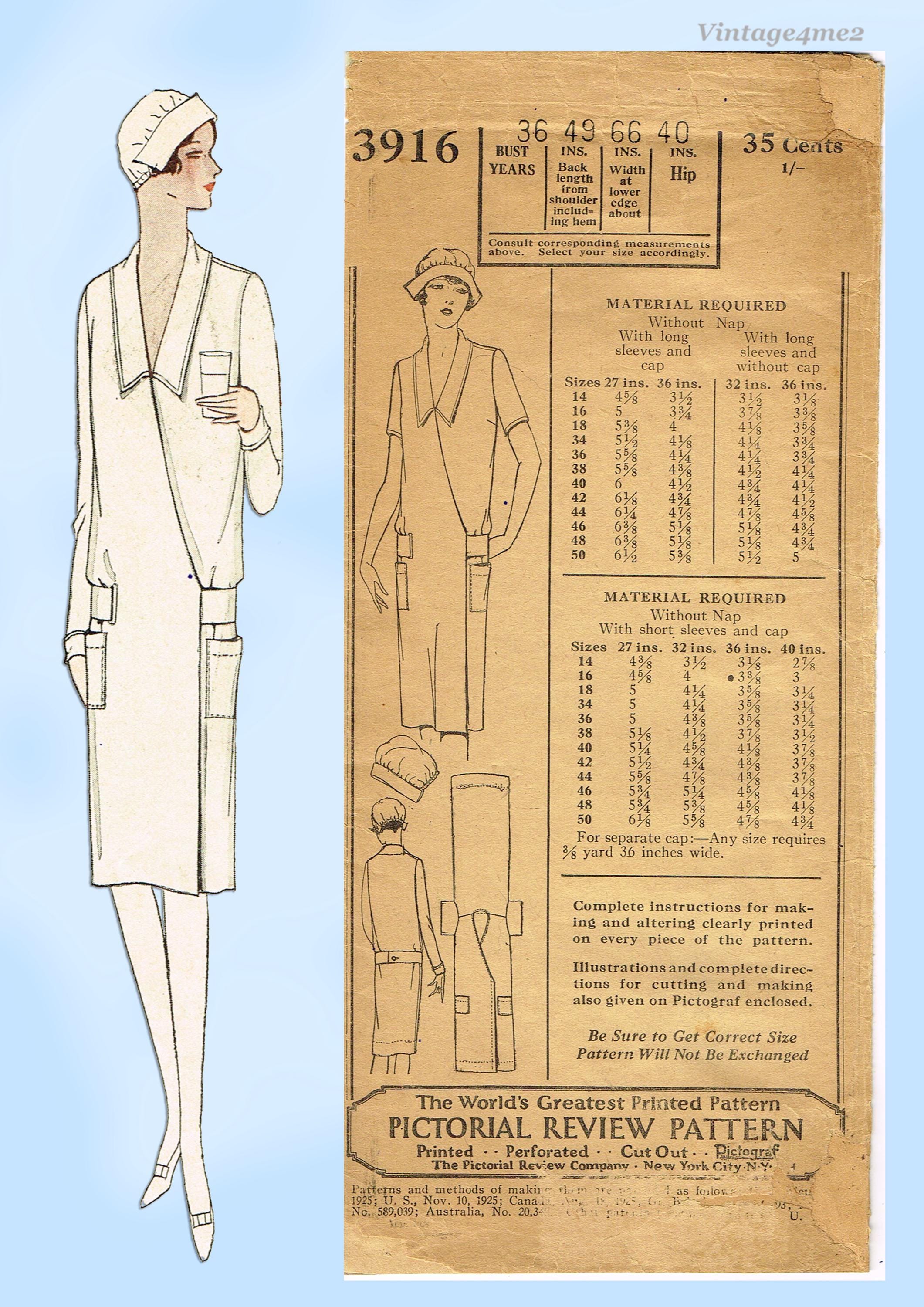 1920s Vintage Pictorial Review Sewing Pattern 3916 Uncut Misses