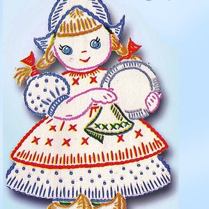 1950s VTG Vogart Embroidery Transfer 272 Little Dutch Girl DOW Tea Towels Uncut