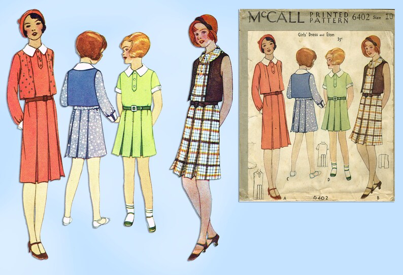 1920s Uncut Little Girls Eton Dress Size 10 Vintage Sewing Pattern McCall 6402