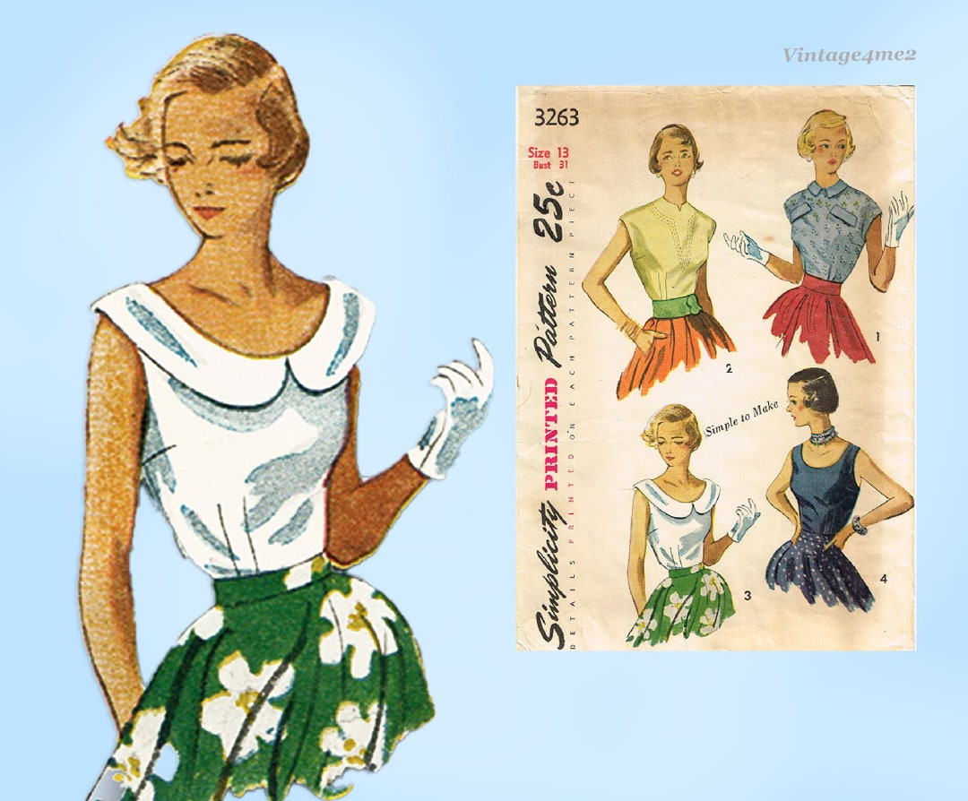 Advance Pattern 3263 Simplicity 3263: 1950s Uncut Misses Easy Blouse Size 31 B Vintage ...