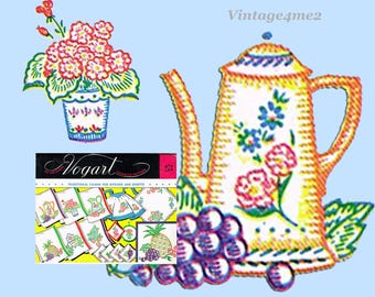 1940s Vintage Vogart Embroidery Transfer 273 Uncut Fruit Tea Towel Kitchen Set