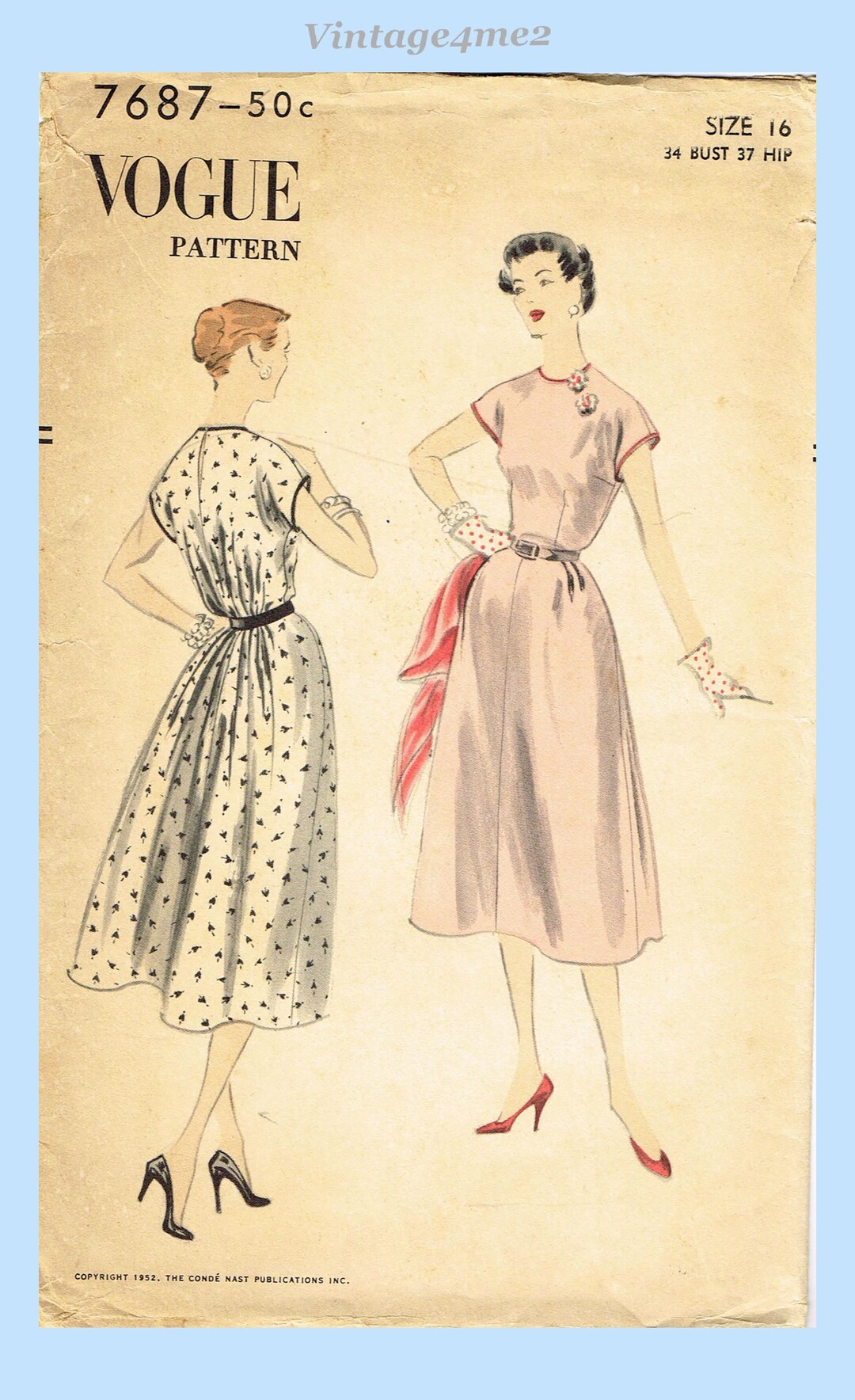 1950s Vintage Vogue Pattern 7687 Uncut Misses Easy Cinched