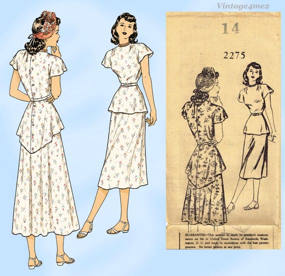 vintage peplum dress pattern Incredibly well made retro reproduction! 1940s style red & white floral crepe peplum dress with velvet ribbon detail, small-26 waist $75 1980s red woven sun hat with white ribbon $35 1960s