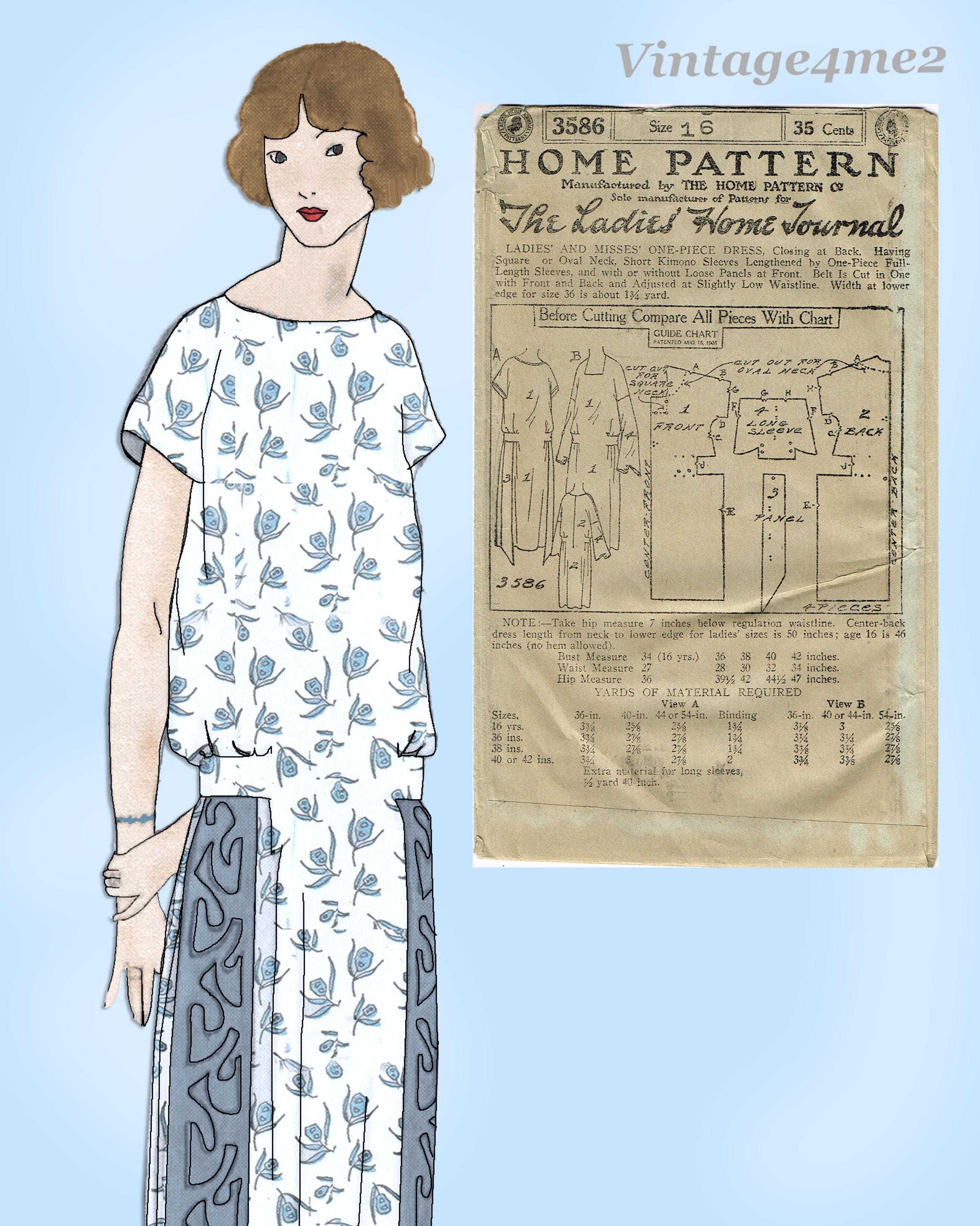 Ladies Home Journal 3586: 1920s Uncut Misses Day Dress 34B Vintage