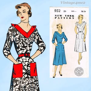 New York 932: 1950s Uncut Misses Street Dress Sz 34 B Vintage Sewing Pattern