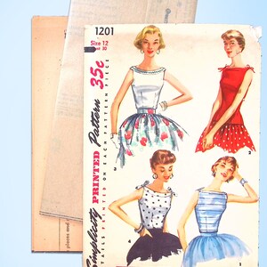 Simplicity 1201: 1950s Easy Misses Summer Blouse Sz 30 B Vintage Sewing Pattern