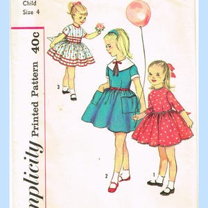 Simplicity 3095: 1950s Sweet Toddler Girls Dress Size 4 Vintage Sewing Pattern
