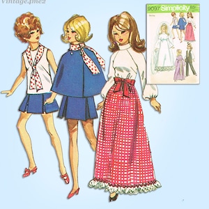 Simplicity 9097: 1970s Darling Boho Barbie Doll Clothes Set Vintage Sewing Pattern