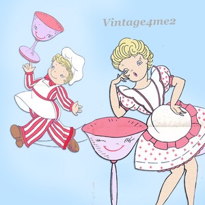 1950s Vogart Embroidery Transfer: Chef & Maid Tea Towel Motifs