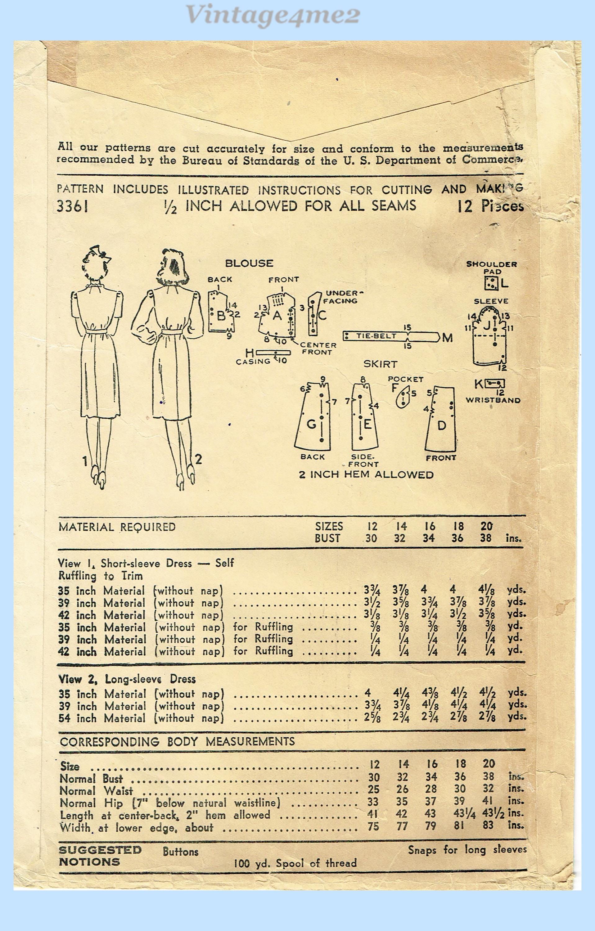 1940s Vintage Advance Sewing Pattern 3361 Charming Misses WWII 1940s Vintage Advance Sewing Pattern 3361 Charming Misses WWII