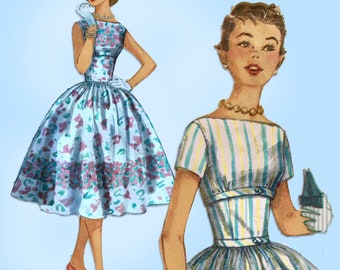 Simplicity 1556: 1950s Teen Misses Party Dress Size 32 B Vintage Sewing Pattern