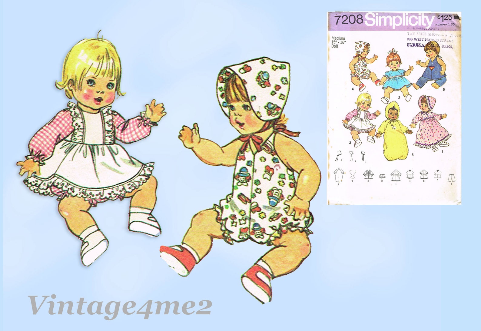 1970s Vintage Simplicity Sewing Pattern 7208 Uncut 15-16in Baby Doll ...