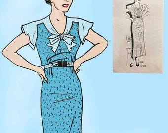 Anne Adams 2198: 1930s Lovely Misses Street Dress Sz 34 B Vintage Sewing Pattern