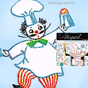 1950s VTG Vogart Embroidery Transfer 244 Uncut French Chef DOW Tea Towels ORIGINAL