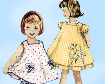 1960s Vintage Simplicity Sewing Pattern 3893 Cute Girls Dress & Pinafore Size 4