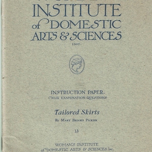 1920s Mary Brooks Picken Woman&#39;s Institute Sewing Book 13 Tailored Skirts 1921