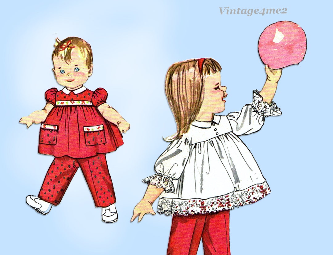 Simplicity 3725 1960s Cute Baby Girls Play Clothes 6mos Vintage Sewing