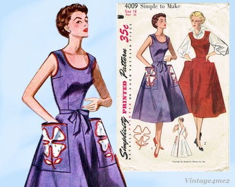 1950s Vintage Simplicity Sewing Pattern 4009 Misses Wrap Around Dress or Apron 36 B