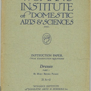 1920s Brooks Picken Womans Institute Sewing Book 21 A-2 Dresses Part 1