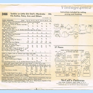 1960s Vintage McCalls Sewing Pattern 2466 Cute 14 to 15 Inch Patsy Ann Doll Clothes