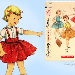 1950er Jahre Vintage Chick Schnittmuster 1702 Einfach Mädchen Rock & Bluse Gr. 3