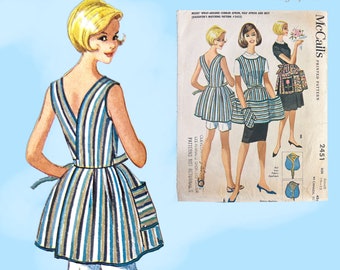 1960 年代のビンテージ McCall's 裁縫パターン 2451 フィットラップアラウンドコブラーエプロン、素敵です!