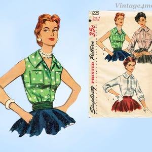 1950s Vintage Simplicity Sewing Pattern 1225 Misses Sleeveless Blouse Sz 32 Bust