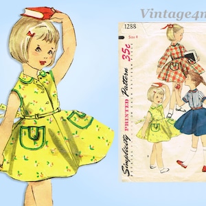 1950s Vintage Simplicity Sewing Pattern 1288 Cute Toddler Girls Sun Dress Size 4