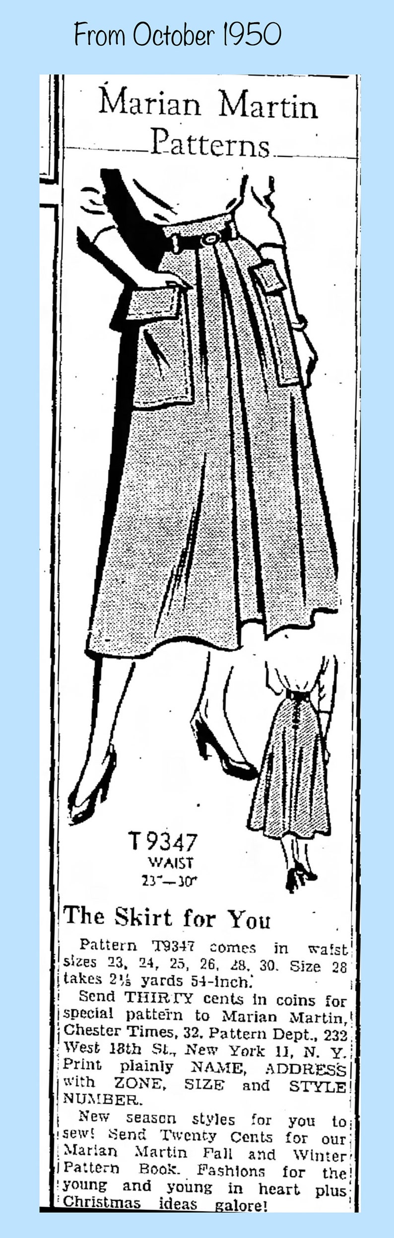 1950s Vintage Marian Martin Sewing Pattern 9347 Misses Big Pockets ...