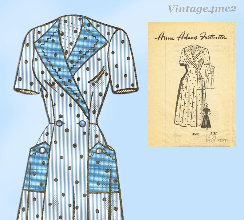 Anne Adams 4586: 1950s Double Breasted Coat Dress 32B Vintage Sewing ...