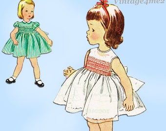 1950s Vintage Simplicity Sewing Pattern 4169 Toddler Girls Smocked Dress Sz 6 mos
