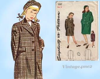 Simplicity 1197: 1940s Classic WWII Girls Boxy Coat & Hat Sz12 Vintage Sewing Pattern