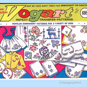 1960s Vintage Vogart Embroidery Transfer 698 Bright Uncut Floral Motifs for Any Project