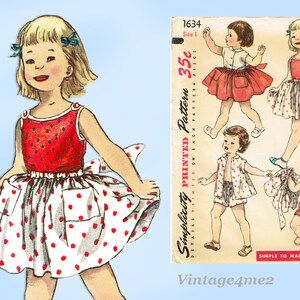 Einfachheit 1634: 1950er Jahre Kleinkind Mädchen Beach Ensemble Gr.1 Vintage Schnittmuster