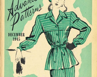 Digital Download Advance Fashion Flyer December 1945 Small 1940s Sewing Pattern Catalog