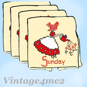 1950s VTG Aunt Martha&#39;s Embroidery Transfer 9404 DOW X-Stitch Colonial Gal Towel