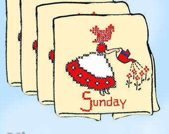 1950s VTG Aunt Martha's Embroidery Transfer 9404 DOW X-Stitch Colonial Gal Towel