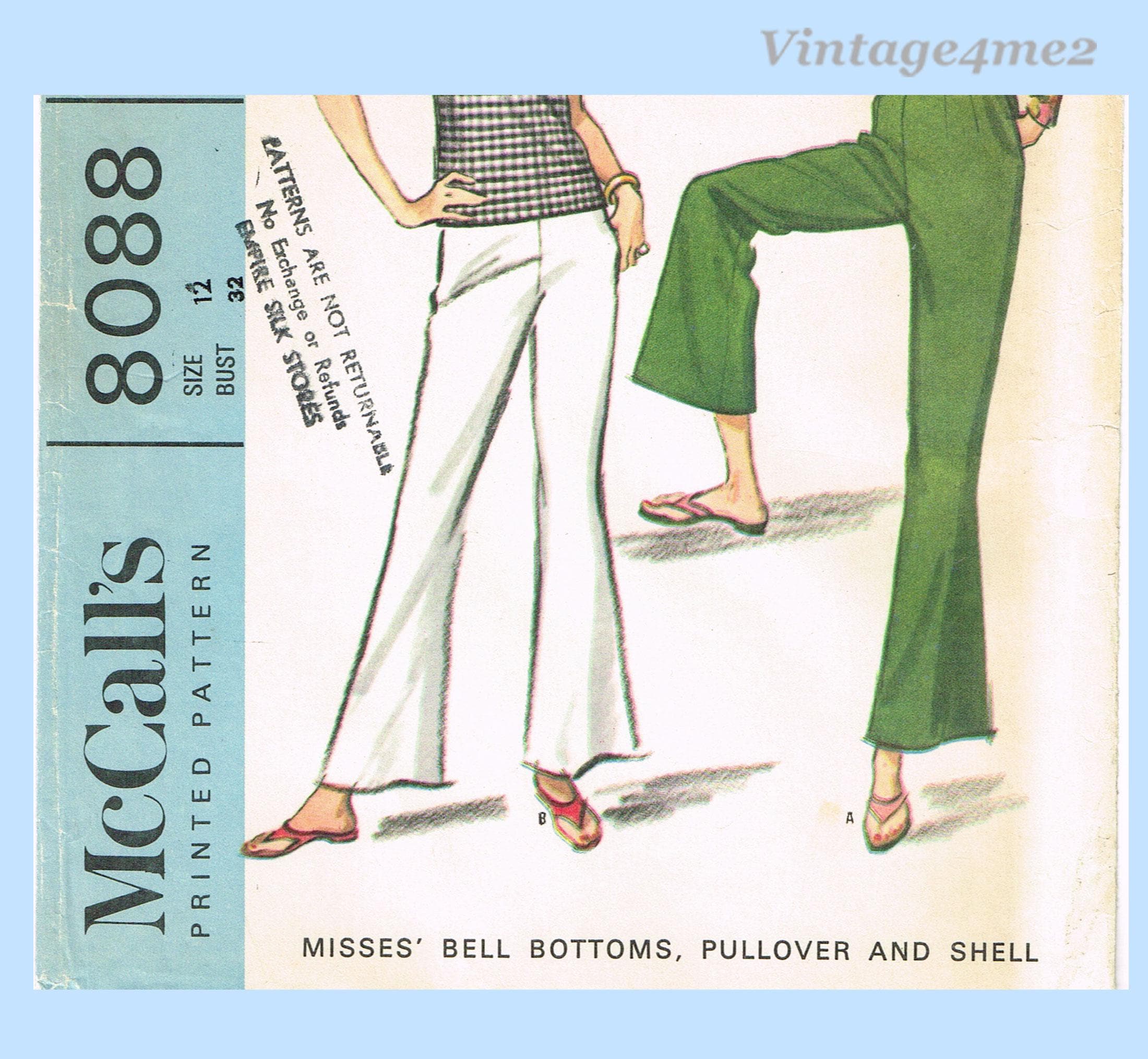 McCalls 8088: 1960年代風ミセス風ベルボトムパンツ＆トップス サイズ