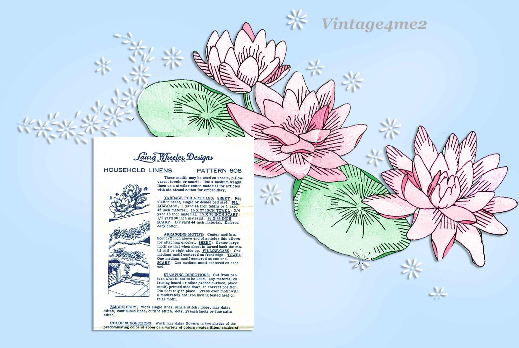 1940s Laura Wheeler Embroidery Transfer 608 Uncut Waterlily