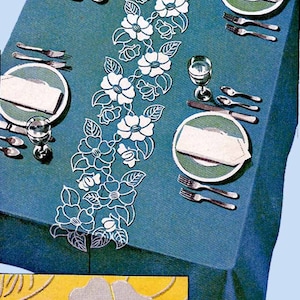 1940s Vintage McCall Embroidery Transfer 890 Uncut Applique Floral Table Cloth