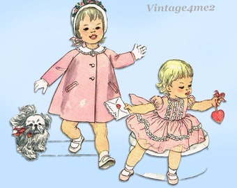 1960s Baby Girls Dress & Coat Sewing Pattern: Simplicity 3335, Size 2