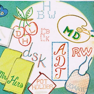 1940s Vintage American Thread Embroidery Transfer 140 Uncut Monogram Alphabet