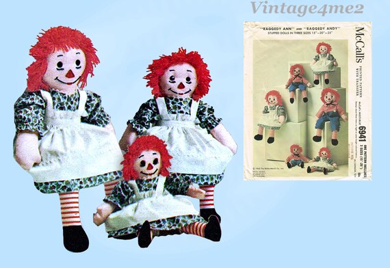 Vintage 1960s Raggedy Ann and Andy Dolls Sewing Pattern - Mccalls