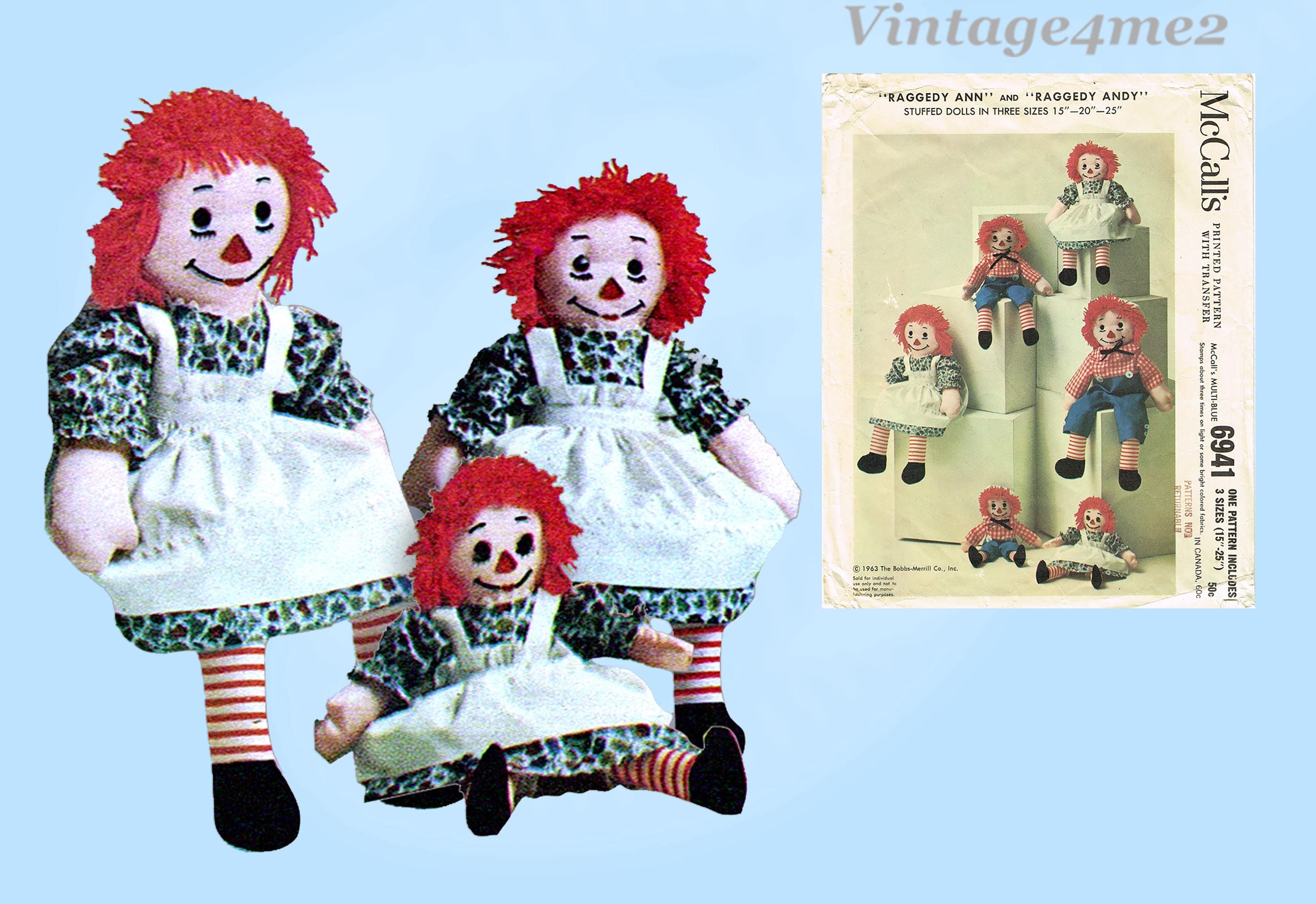 Vintage 1960s Raggedy Ann and Andy Dolls Sewing Pattern - Mccalls